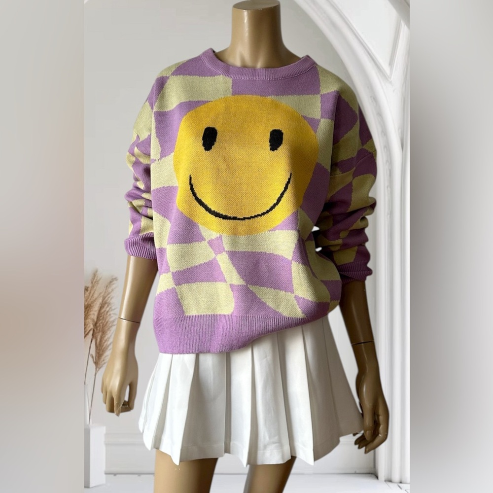 NWT Bailey Rose Checkered Smiley Face Sweater - Picture 4 of 10